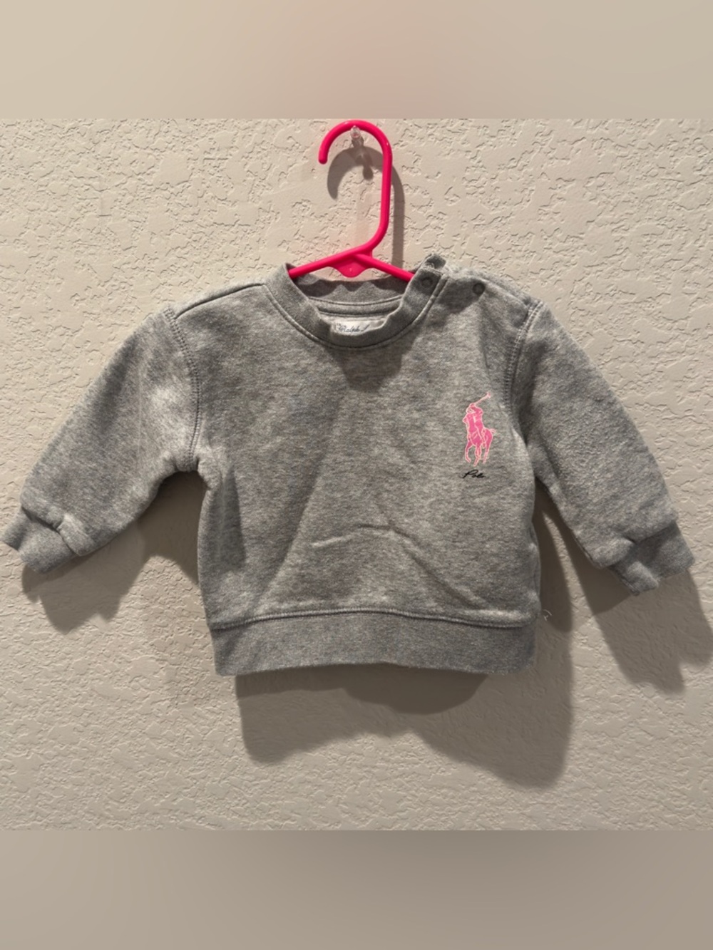 Ralph Lauren Gray Crewneck Sweatshirt with Pink Polo Emblem